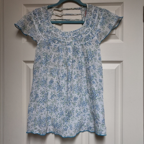 Free People Tops - Free People Floral Short Sleeve Blouse Size Small Cottagecore Boho